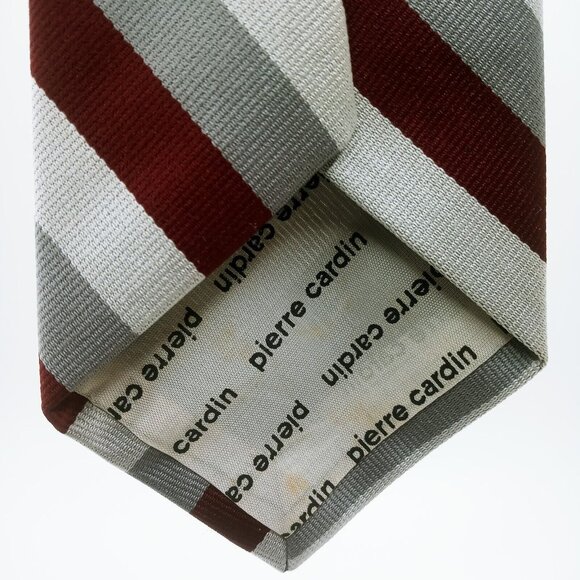 Pierre Cardin Paris New York Men's Tie Burgundy Gray Stripes Logo 60" L x 3.25"W - Picture 12 of 13